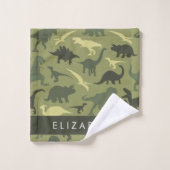 Dinosauruspatroon, Dinosaurussilhouet, Jouw naam Bad Handdoek (Wasdoekje)