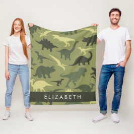 Dinosauruspatroon, Dinosaurussilhouet, Jouw naam Fleece Deken