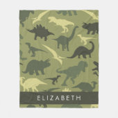 Dinosauruspatroon, Dinosaurussilhouet, Jouw naam Fleece Deken (Voorkant)