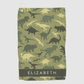 Dinosauruspatroon, Dinosaurussilhouet, Jouw naam Golfhanddoek (Voorkant)