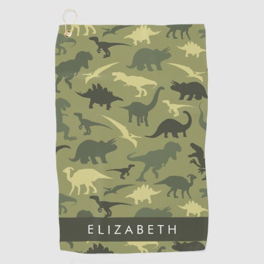 Dinosauruspatroon, Dinosaurussilhouet, Jouw naam Golfhanddoek (Voorkant)