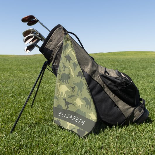Dinosauruspatroon, Dinosaurussilhouet, Jouw naam Golfhanddoek (Groen)