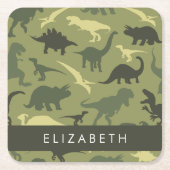 Dinosauruspatroon, Dinosaurussilhouet, Jouw naam Kartonnen Onderzetters (Voorkant)