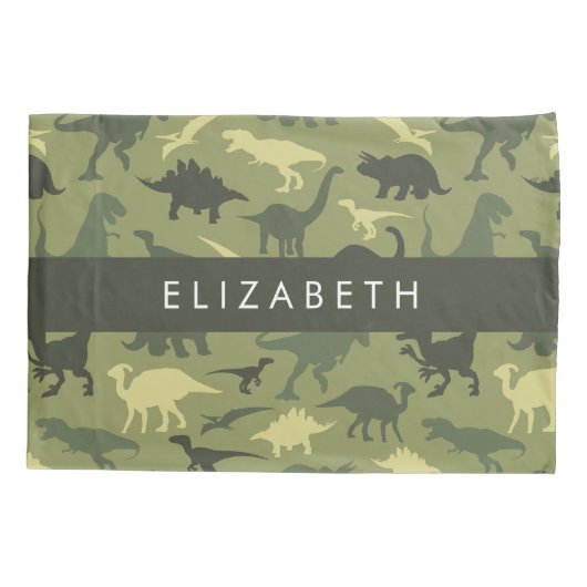 Dinosauruspatroon, Dinosaurussilhouet, Jouw naam Kussensloop (Achterkant)