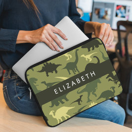 Dinosauruspatroon, Dinosaurussilhouet, Jouw naam Laptop Sleeve