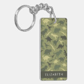 Dinosauruspatroon, Dinosaurussilhouet, Jouw naam Sleutelhanger (Voorkant Links)