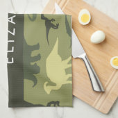 Dinosauruspatroon, Dinosaurussilhouet, Jouw naam Theedoek (Quarter Fold)