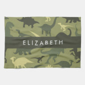Dinosauruspatroon, Dinosaurussilhouet, Jouw naam Theedoek (Horizontaal)