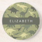 Dinosauruspatroon, Dinosaurussilhouet, Jouw naam Zandsteen Onderzetter (Voorkant)