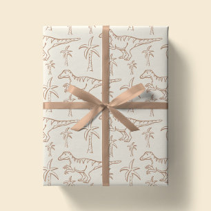 Dinosauruspatroon Moderne Jongen Dino Jungle Beige Cadeaupapier