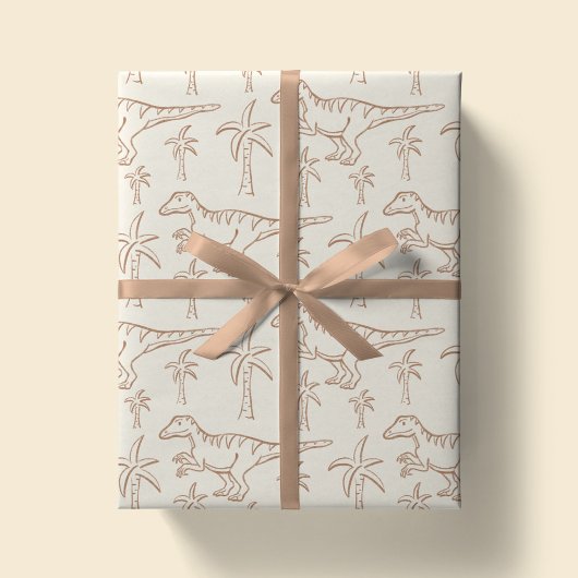 Dinosauruspatroon Moderne Jongen Dino Jungle Beige Cadeaupapier