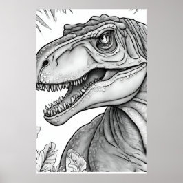 Dinosaurusposter zwart + wit aan de muur poster