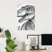 Dinosaurusposter zwart + wit aan de muur poster (Thuiskantoor)