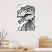 Dinosaurusposter zwart + wit aan de muur poster (Keuken)