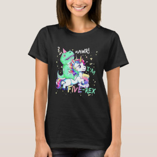 Dinosaurusrijdende Eenhoorn Grappige T Rex 5 Jaar  T-shirt