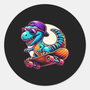 Dinosaurusrijdende Skateboard Grappige T-rex Dino  Ronde Sticker