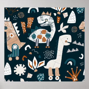 Dinosaurusrobots, speels, naadloos kindergedeelte poster