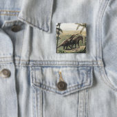 dinosaurussen, Amargasaurus met palmbomen Vierkante Button 5,1 Cm (In situ)