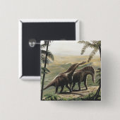 dinosaurussen, Amargasaurus met palmbomen Vierkante Button 5,1 Cm (Voorkant /achterkant)