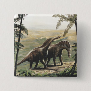 dinosaurussen, Amargasaurus met palmbomen Vierkante Button 5,1 Cm