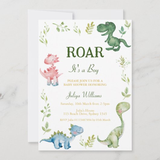 Dinosaurussen baby shower kaart (Voorkant)