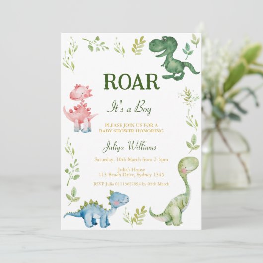 Dinosaurussen baby shower kaart (Staand voorkant)