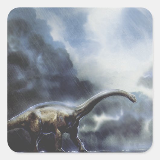  dinosaurussen, Barapasaurus met Storm wolken Vierkante Sticker (Voorkant)