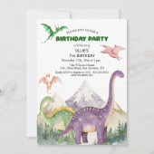 Dinosaurussen & bergen Kleurrijk 7e verjaardagsfee Kaart (Voorkant)