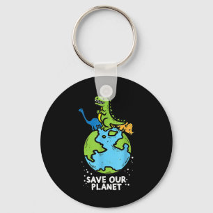Dinosaurussen besparen onze planet Cute Earth Day  Sleutelhanger