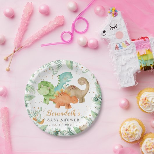 Dinosaurussen Borden van onbewerkt Baby shower Papieren Bordje (Feest)