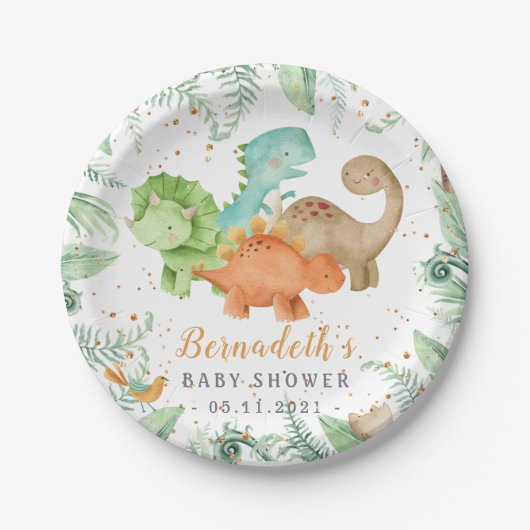 Dinosaurussen Borden van onbewerkt Baby shower Papieren Bordje (Voorkant)