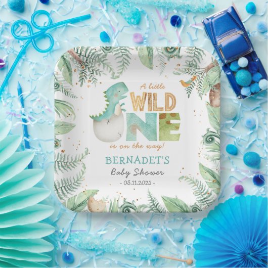 Dinosaurussen Borden van onbewerkt Baby shower Papieren Bordje (Feest)