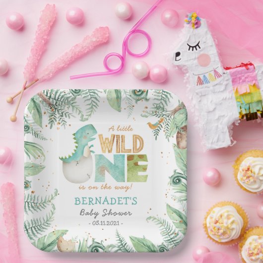 Dinosaurussen Borden van onbewerkt Baby shower Papieren Bordje (Feest)