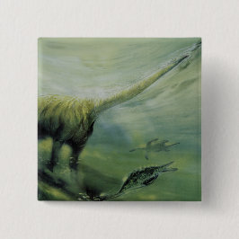  dinosaurussen, Brachiosaurus die zwemmen in de oc Vierkante Button 5,1 Cm