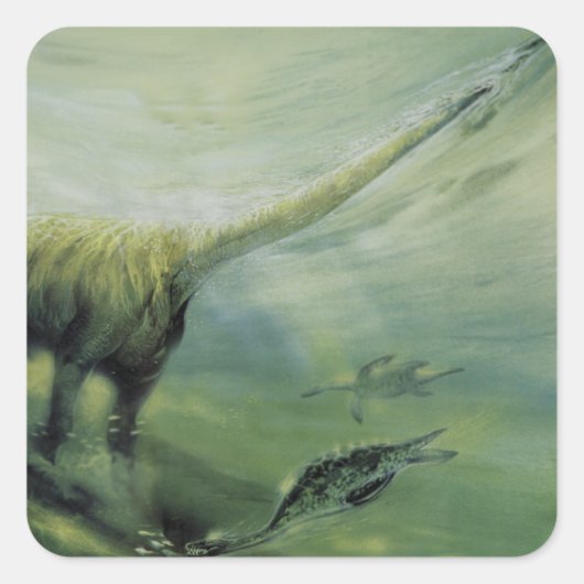  dinosaurussen, Brachiosaurus die zwemmen in de oc Vierkante Sticker (Voorkant)