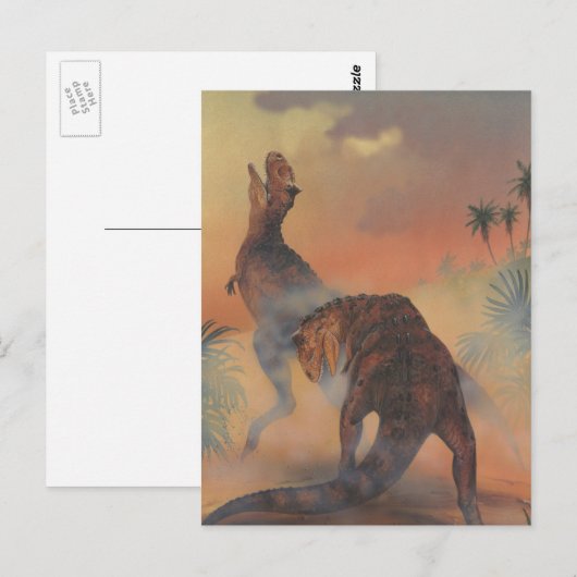 dinosaurussen, Carnotaurus Roaring in Oerwoud Briefkaart (Voorkant / Achterkant)