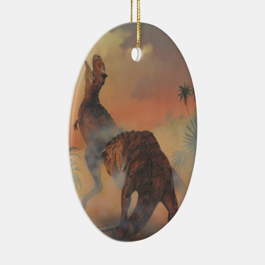  dinosaurussen, Carnotaurus Roaring in Oerwoud Keramisch Ornament (Rechts)