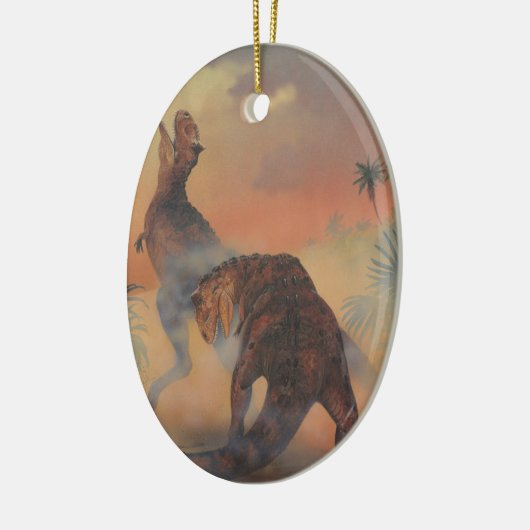  dinosaurussen, Carnotaurus Roaring in Oerwoud Keramisch Ornament (Links)