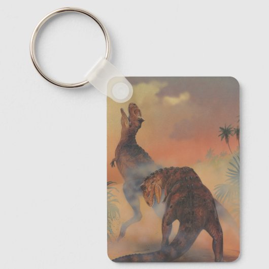  dinosaurussen, Carnotaurus Roaring in Oerwoud Sleutelhanger (Voorkant)