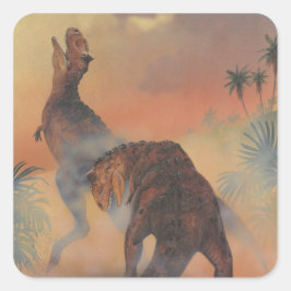  dinosaurussen, Carnotaurus Roaring in Oerwoud Vierkante Sticker