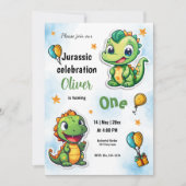 Dinosaurussen Cartoon Boy Eerste Verjaardag Party Kaart (Voorkant)