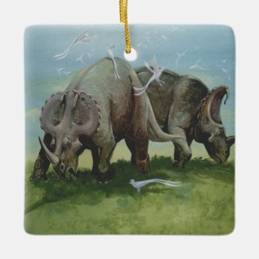  dinosaurussen, Centrosaurus Grazing in de weide Keramisch Ornament (Voorkant)