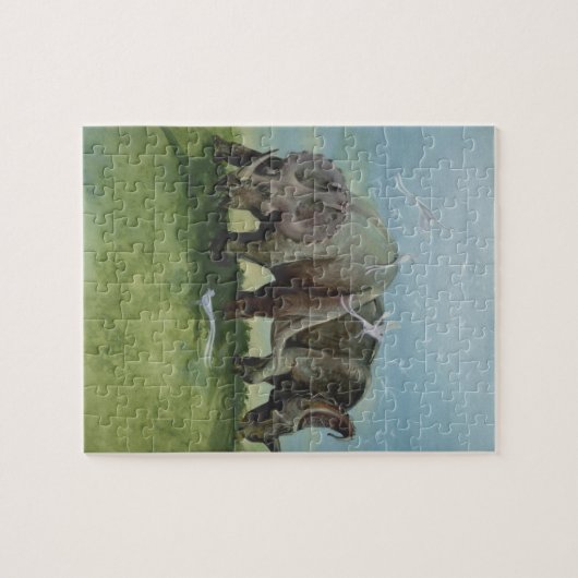  dinosaurussen, Centrosaurus Grazing in de weide Legpuzzel (Horizontaal)