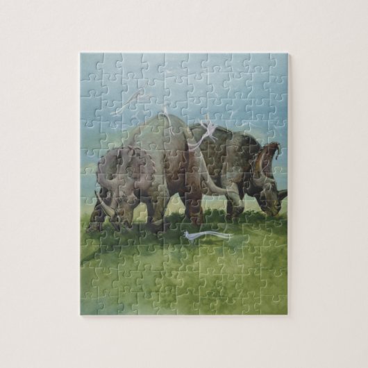  dinosaurussen, Centrosaurus Grazing in de weide Legpuzzel (Verticaal)