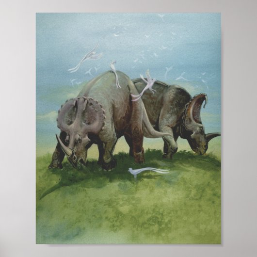  dinosaurussen, Centrosaurus Grazing in de weide Poster (Voorkant)