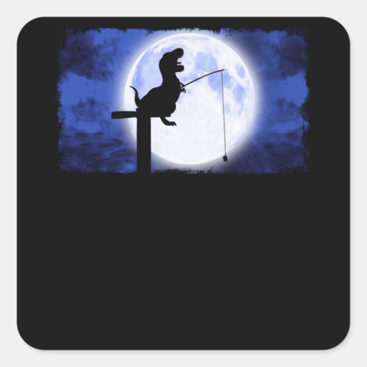 dinosaurussen die op de maan vissen vierkante sticker (Voorkant)