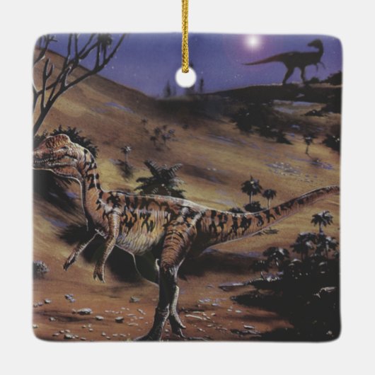  dinosaurussen, Dilophosaurus op een Sterrennacht Keramisch Ornament (Achterkant)