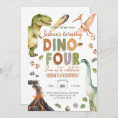 Dinosaurussen Dino-Four 4e verjaardag uit te nodig Kaart (Voorkant / Achterkant)