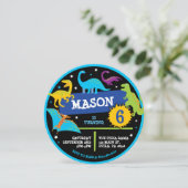 DINOSAURUSSEN DINO NEON Uitnodiging voor verjaarda (Staand voorkant)