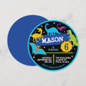 DINOSAURUSSEN DINO NEON Uitnodiging voor verjaarda (Voorkant / Achterkant)